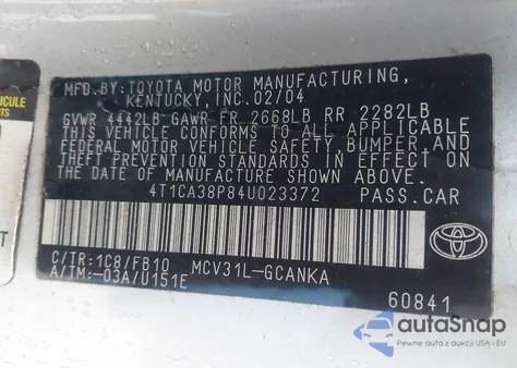 2004 Toyota Camry Solara Se V6 из США, поврежденный, VIN 4T1CA38P84U023372